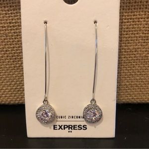 NWT Express Earrings- silver tone with clear cubic zirconia on a V-Wire